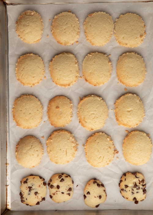 The cookies baked on a baking sheet.