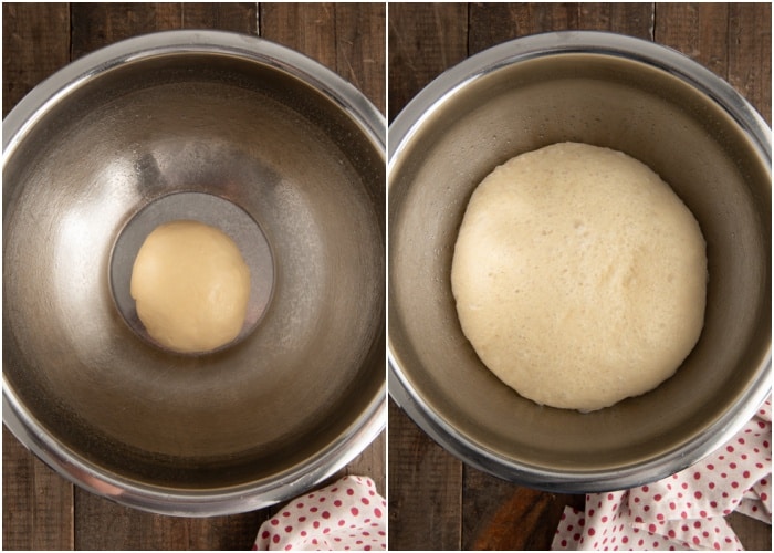 The dough before and after rising.