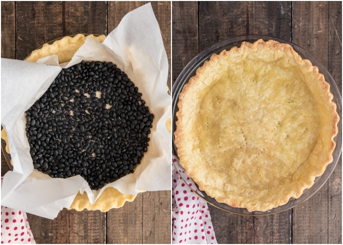 The beans in the pie dough and after baked.
