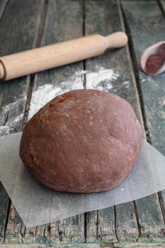 The dough on a board.