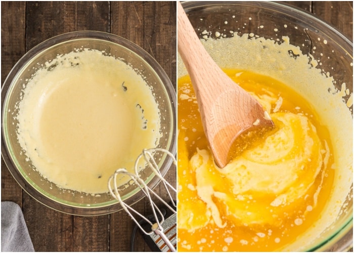 Beating the egg and combining.