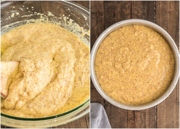 Mixing the batter and in the pan.