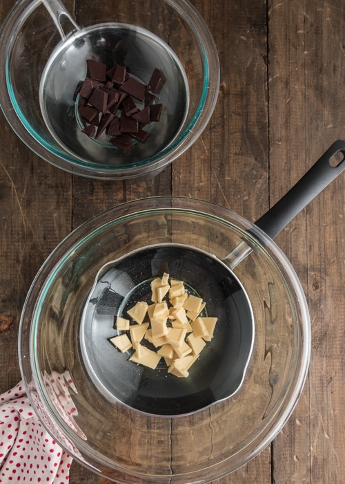 Melting the chocolate in a glass bowl.