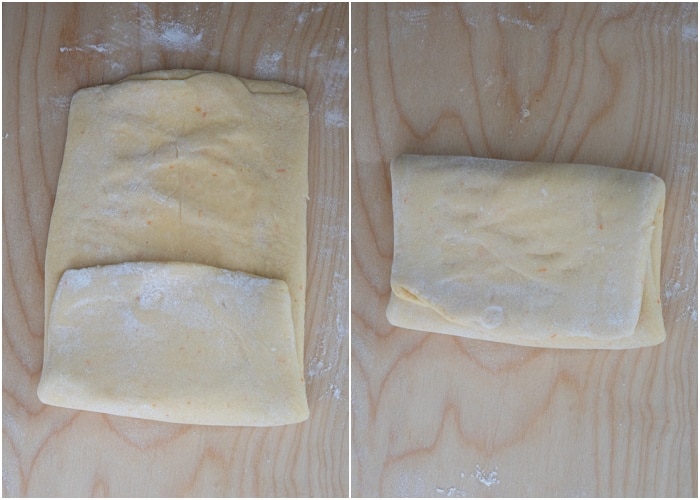 Folding the dough into a envelope.