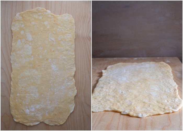 The dough rolled into a rectangle.