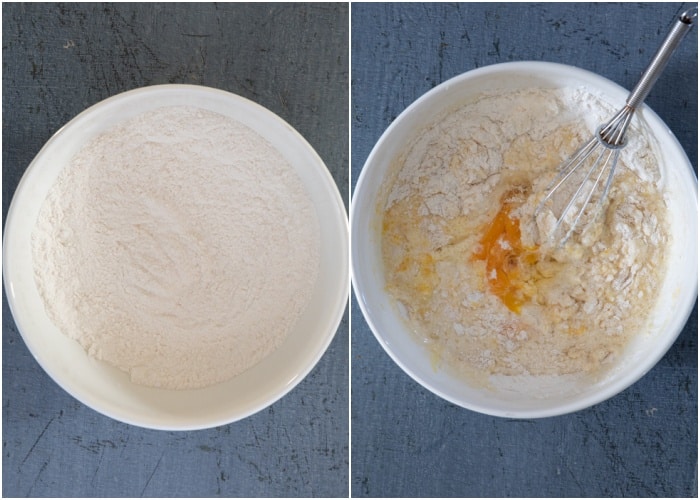 Dry ingredients whisked and the wet ingredients added to the bowl.