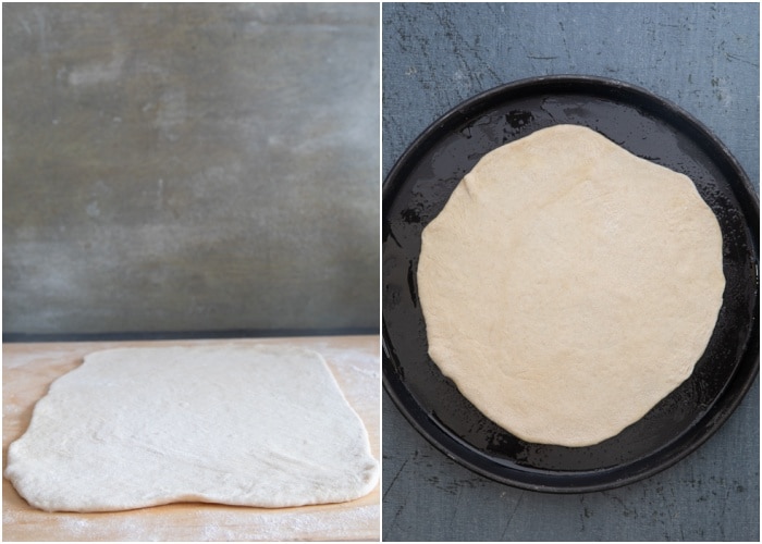 Rolling the dough thin.