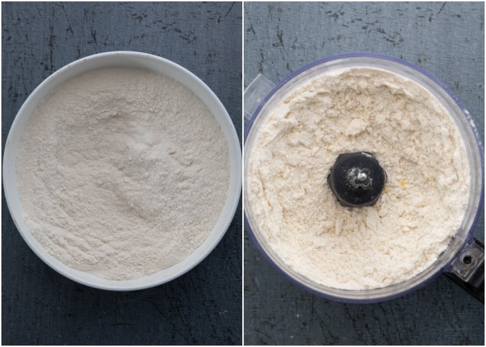 The dry ingredients whisked and in the food processor.