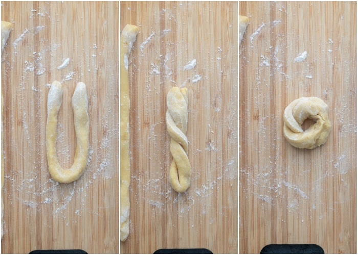 Forming the dough into shapes.