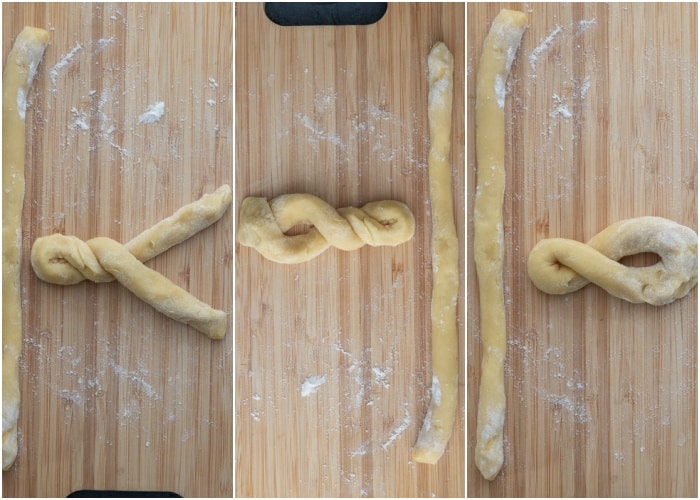 Forming the dough into shapes.