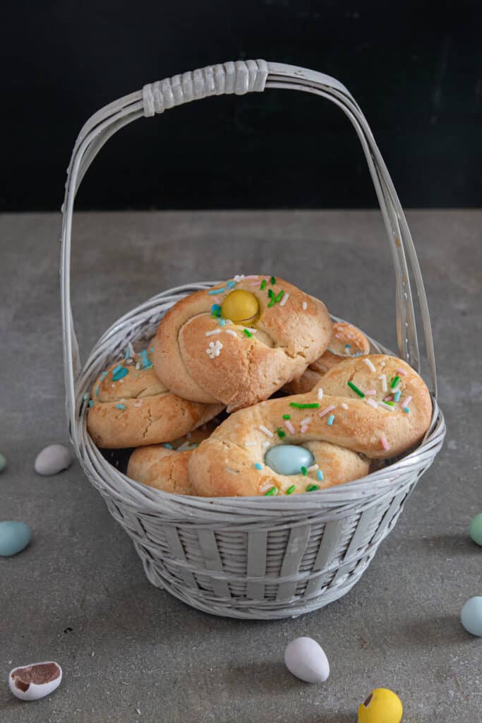 Easter cookies in a basket.