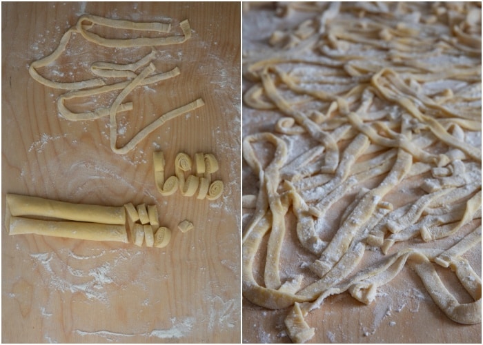 Rolling out and cutting into fettucine.