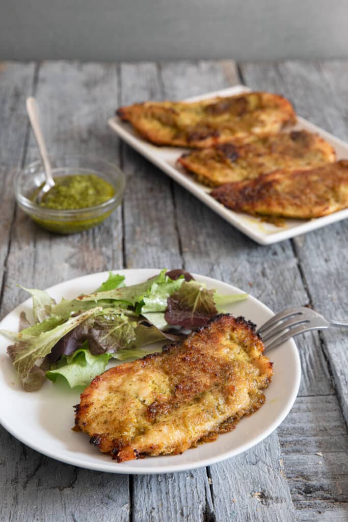Chicken in a plate with salad and on a plate.