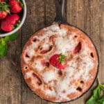 Strawberry skillet cake in the pan.