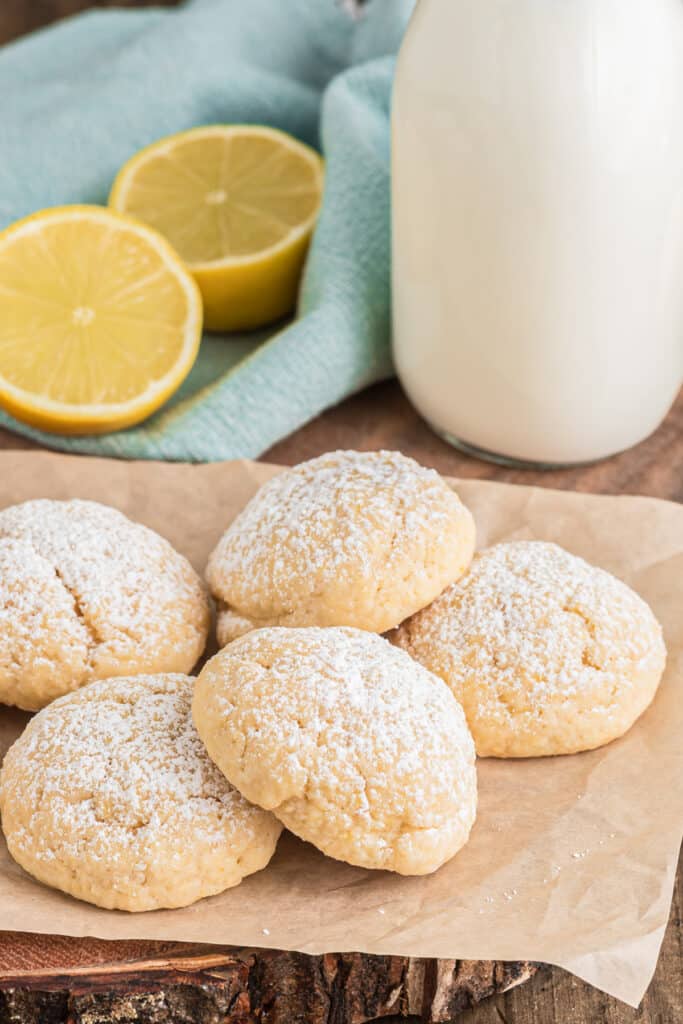 Cookies on brown paper.