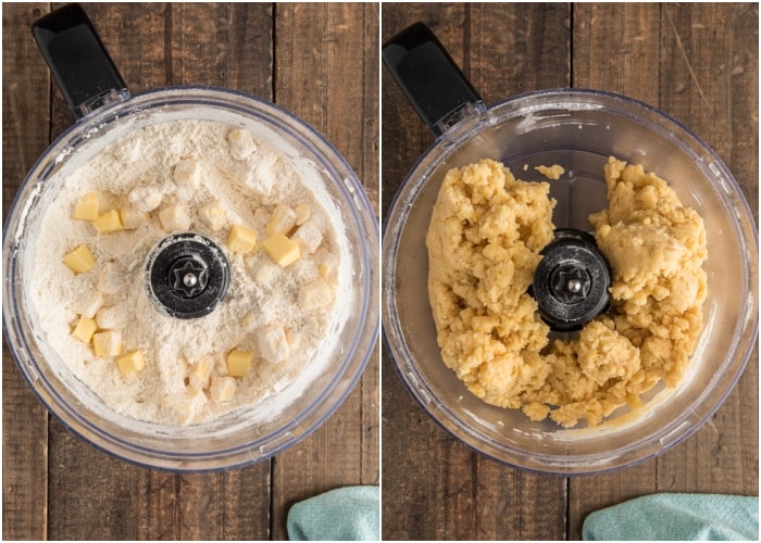 Adding the butter and making a dough in the food processor.