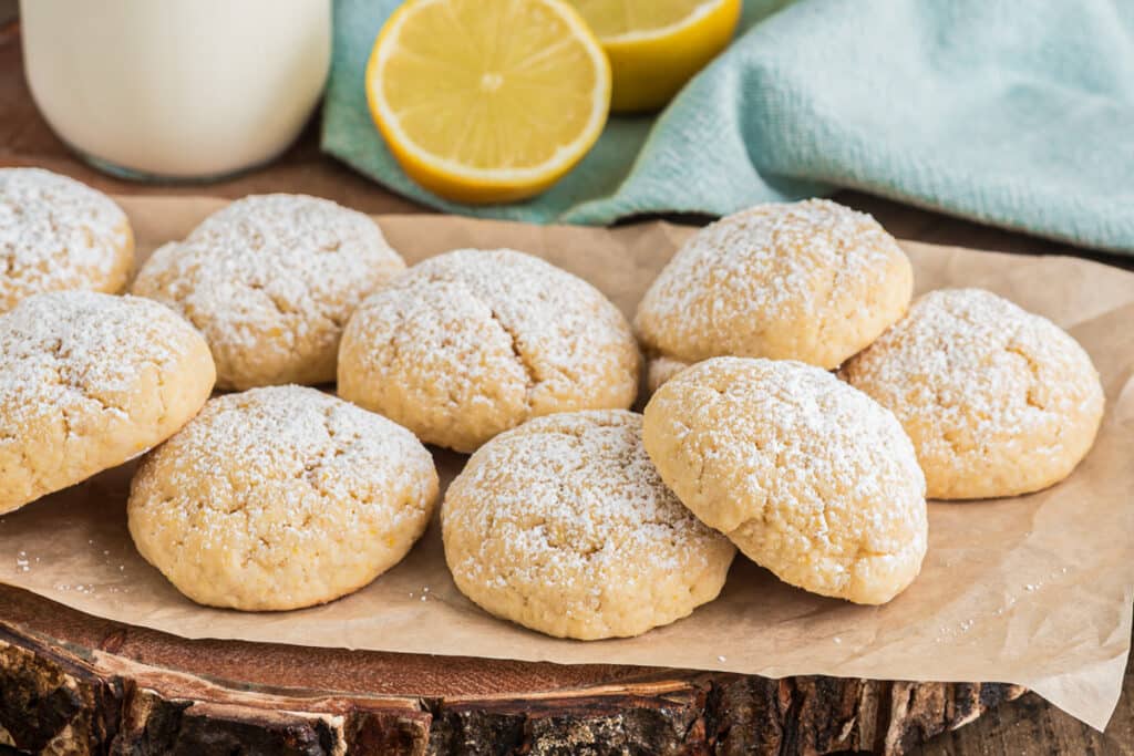 Cookies on brown paper.