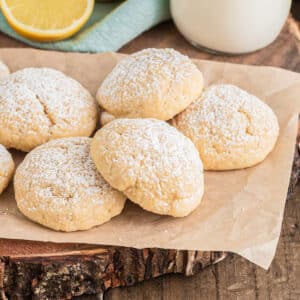 Cookies on brown paper.
