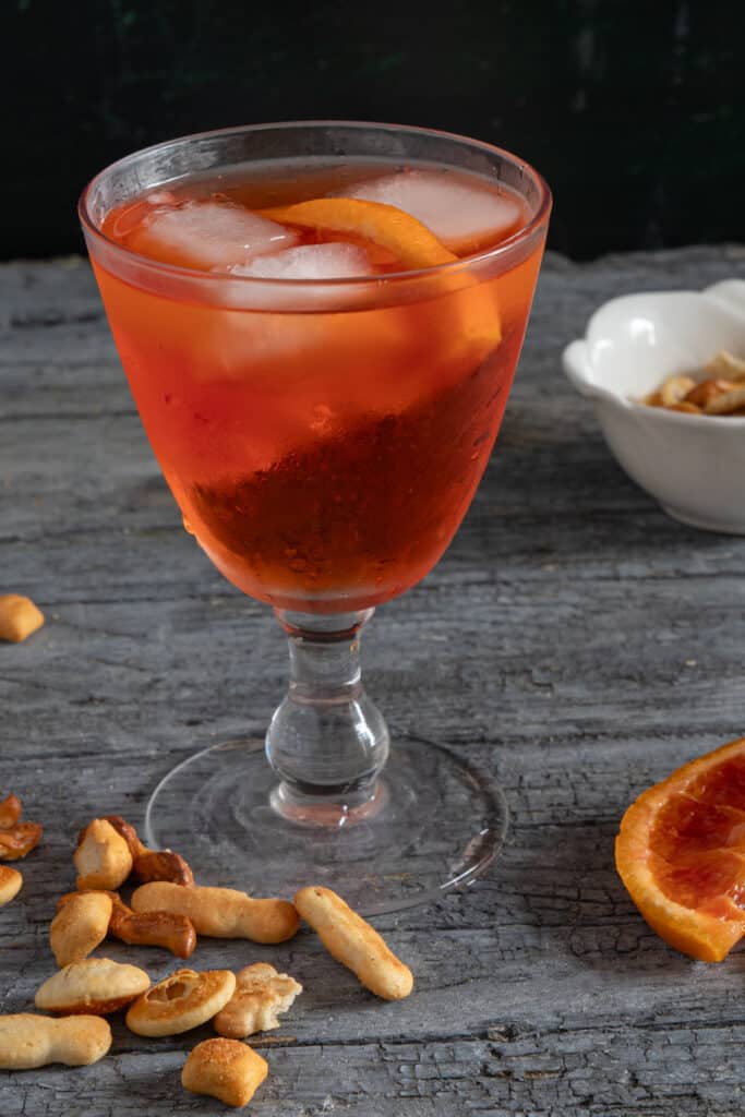 Aperol spritz in a glass.