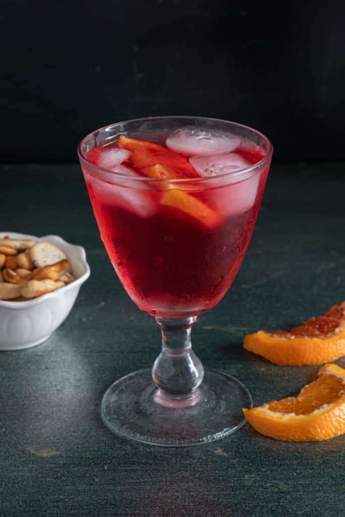 Compari spritz in a glass.