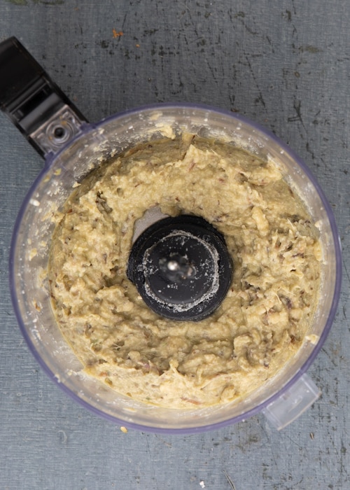 The artichoke pesto in the food processor.