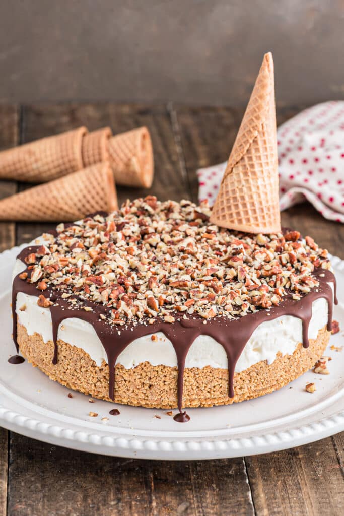 Cornetto cake with a cone on top.