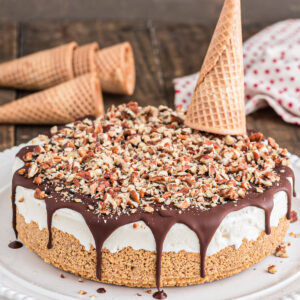 Cornetto cake with a cone on top.