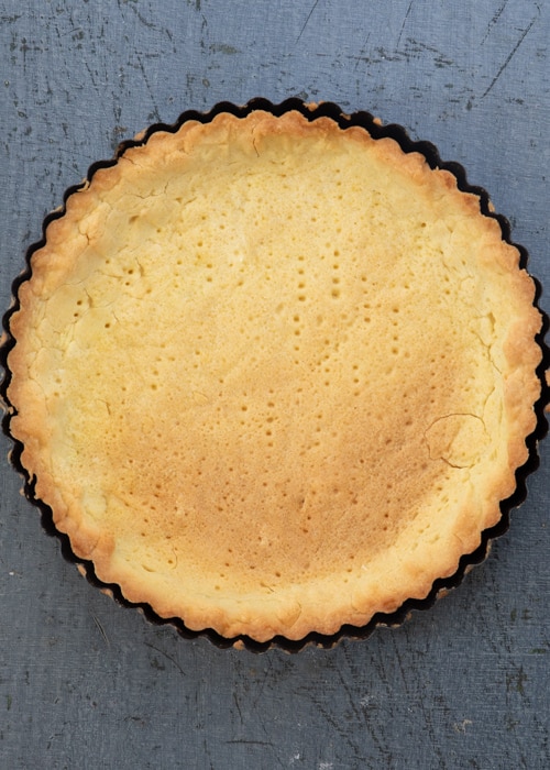 The baked pastry in the pan.