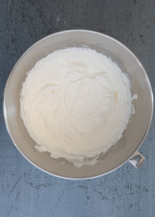 The cream whipped in the bowl.