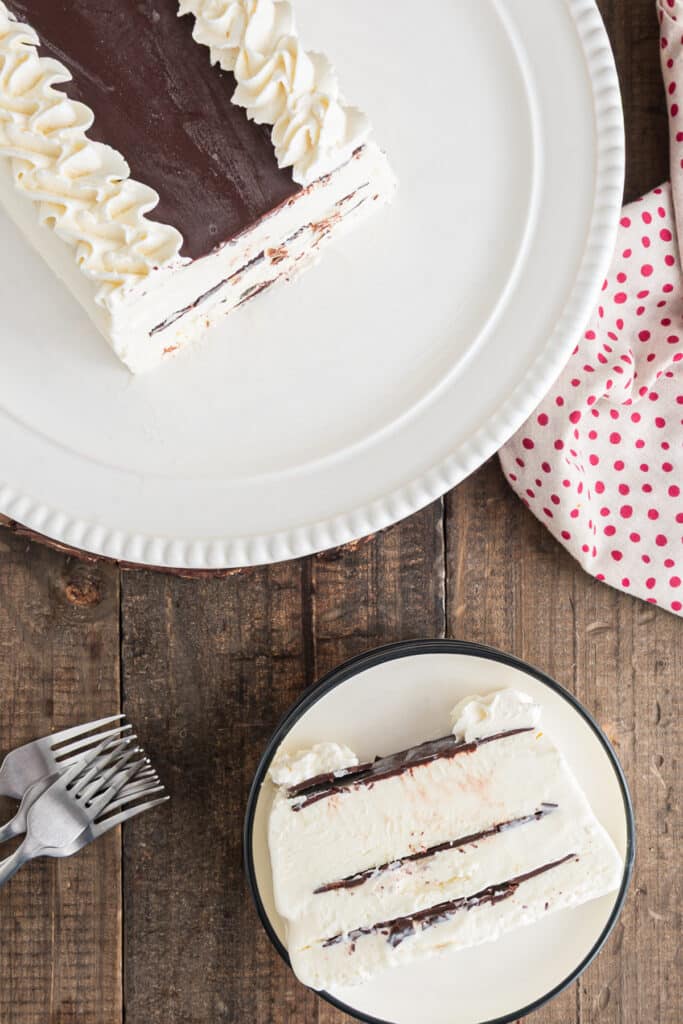 Vienetta on a plate with a slice on a small white plate.