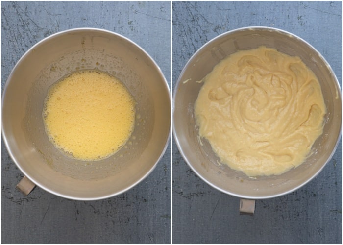 Wet ingredients mixed in a the mixing bowl.