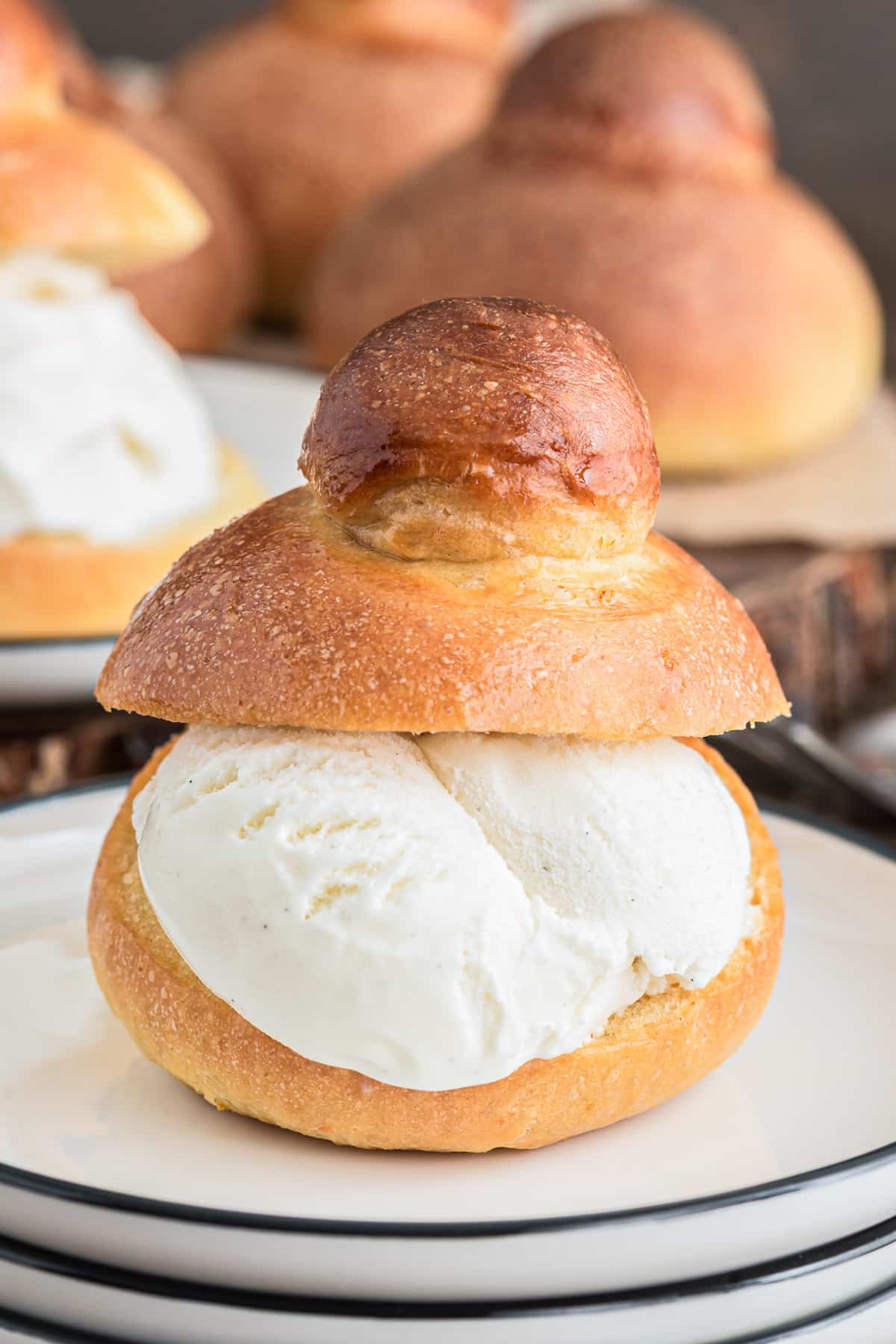 Brioche col tuppo with ice cream in the middle.