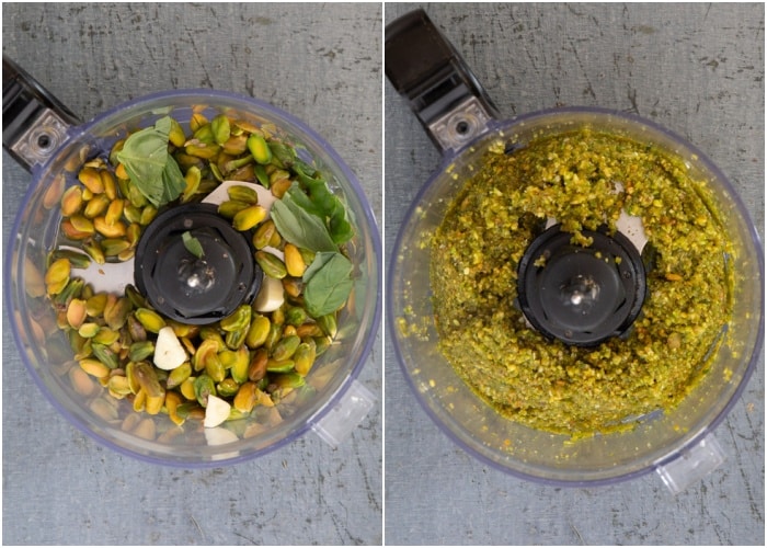 Adding the ingredients to the food processor.