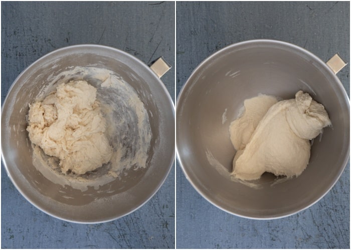Dough made in the mixing bowl.