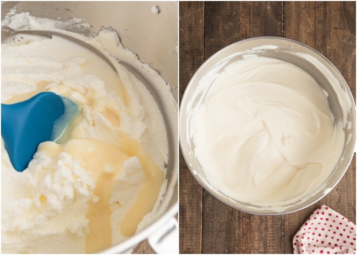 Making the ice cream filling in a bowl.