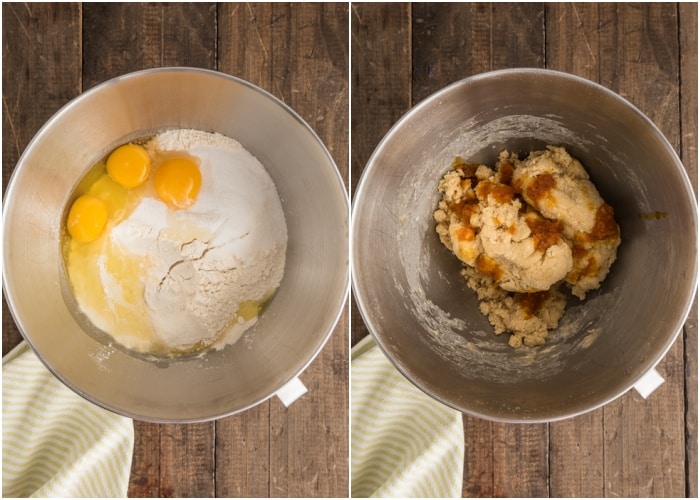 Adding the remaining ingredients to form a dough.