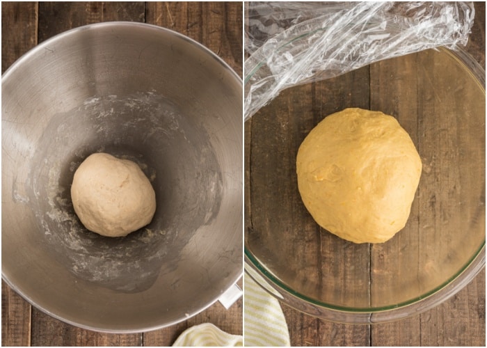 The dough before and after rising.
