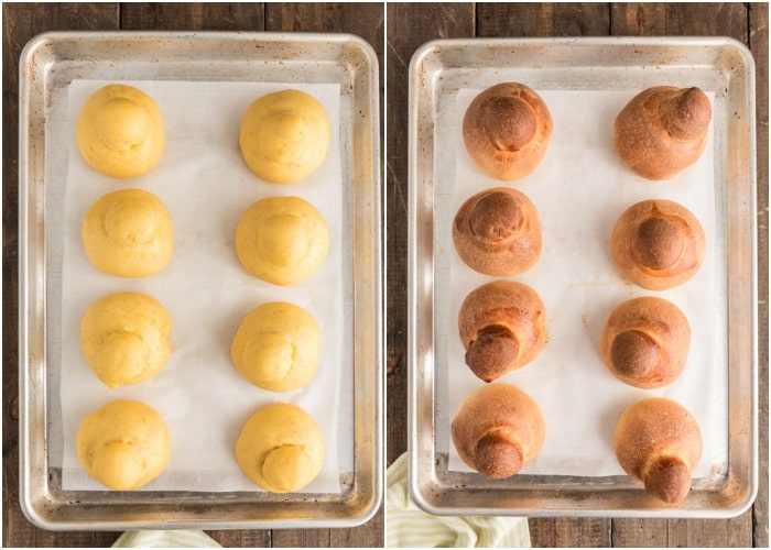The brioche before and after baking.