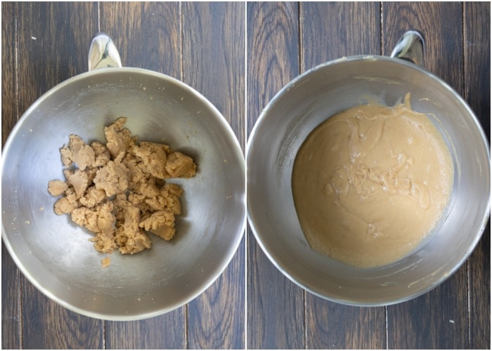 Beating the ingredients in the bowl.