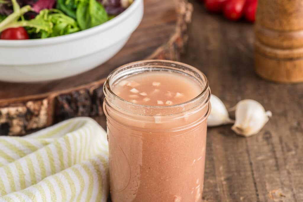Salad dressing in the jar.