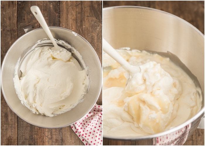 Making the ice cream filling in a bowl.