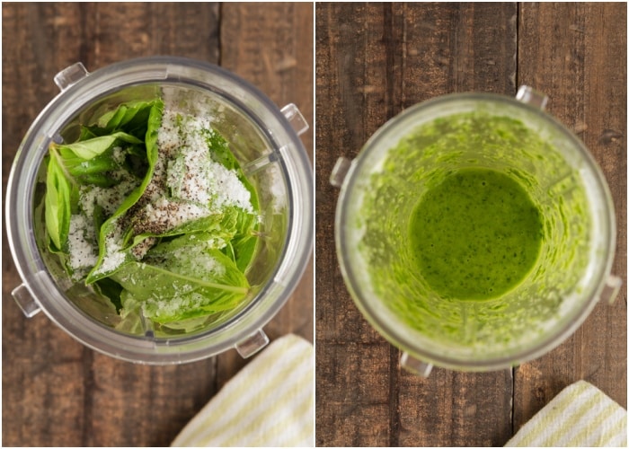 Making the basil paste.