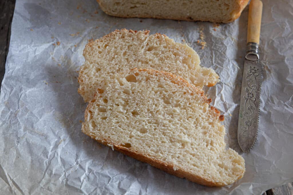 Two slices on white parchment paper.