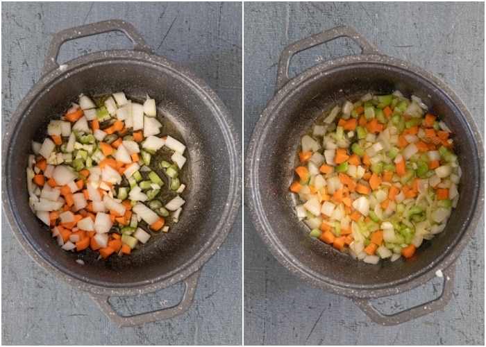 Cooking the vegetables in the pot.