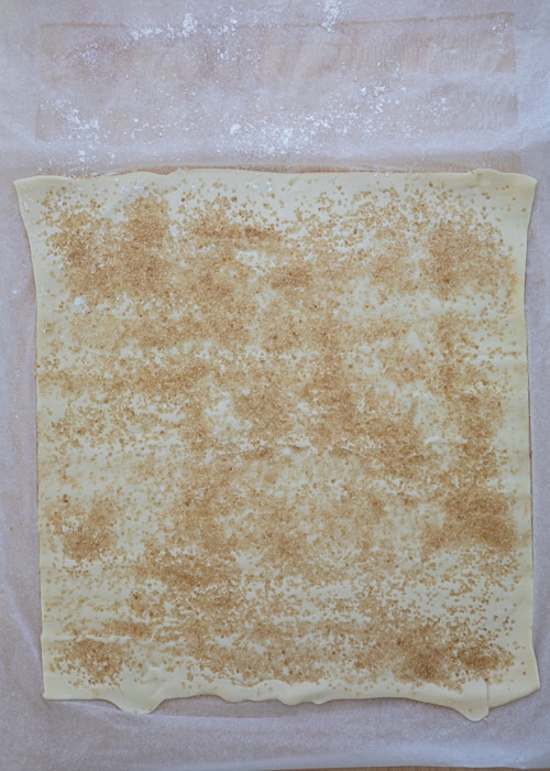 The sugar on top of the puff pastry.