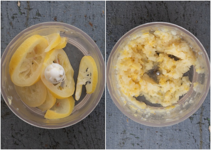 Blending the lemon peels.