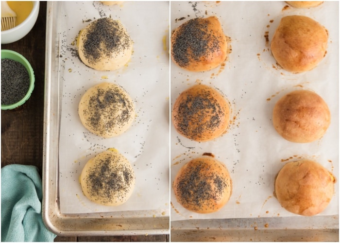 The buns before and after baking.
