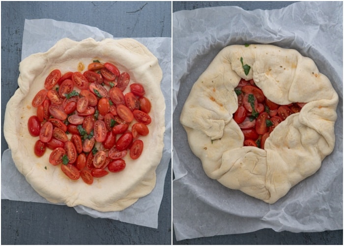 Filling in the crust and the crust folded over.