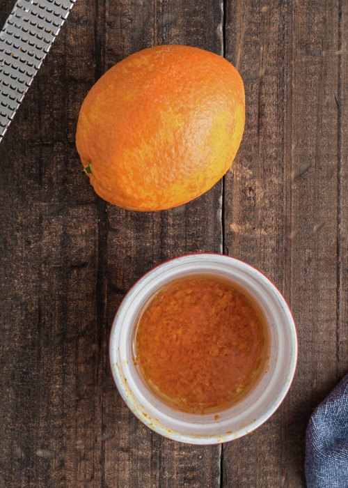 Making the orange zest syrup.