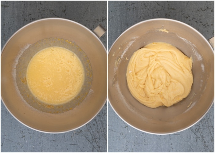 Making the batter in the stand mixer.